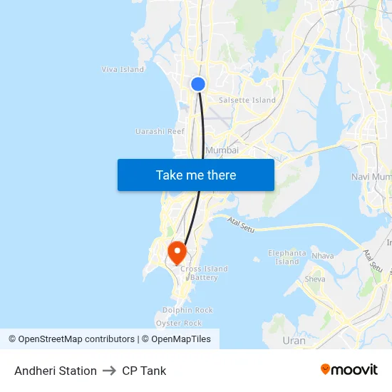 Andheri Station to CP Tank map