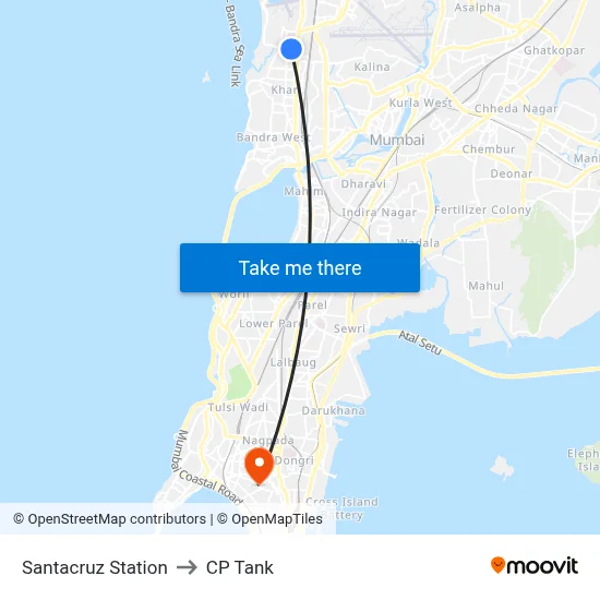 Santacruz Station to CP Tank map