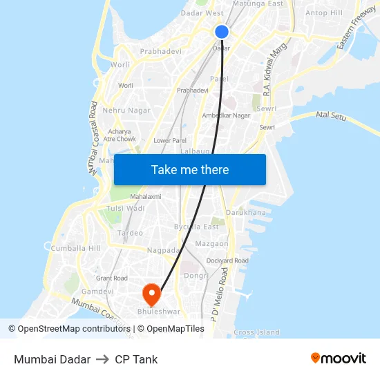 Mumbai Dadar to CP Tank map