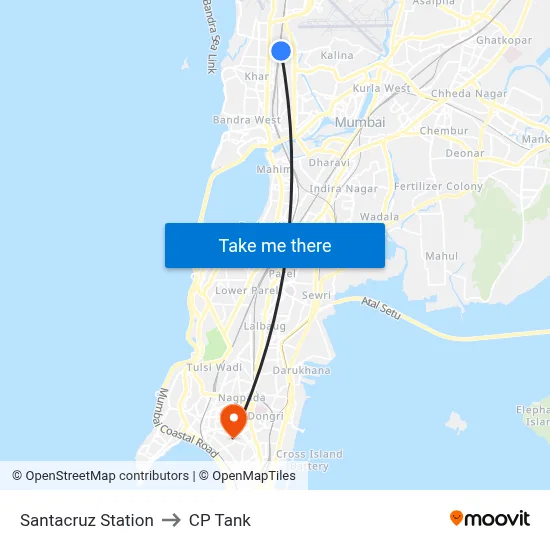 Santacruz Station to CP Tank map