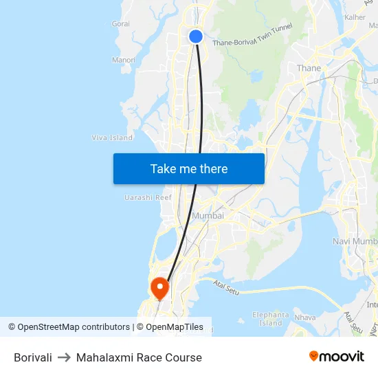 Borivali to Mahalaxmi Race Course map