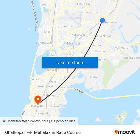 घाटकोपर to महालक्ष्मी रेस कोर्स map