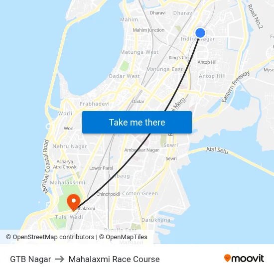 GTB Nagar to Mahalaxmi Race Course map