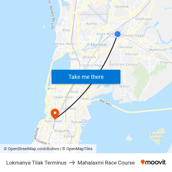 Lokmanya Tilak Terminus to Mahalaxmi Race Course map