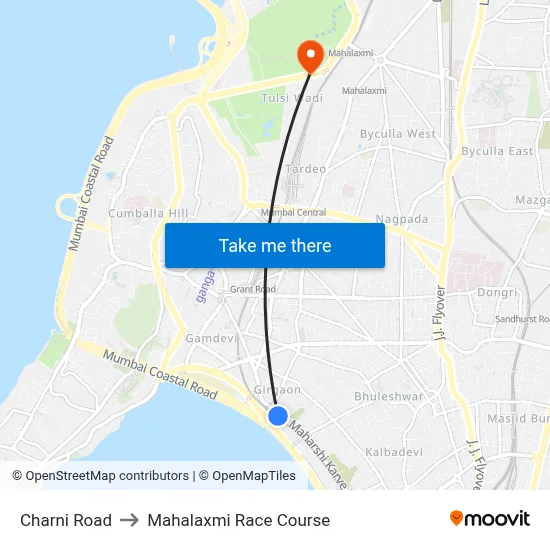 Charni Road to Mahalaxmi Race Course map