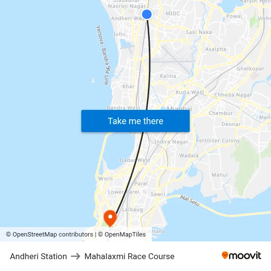Andheri Station to Mahalaxmi Race Course map