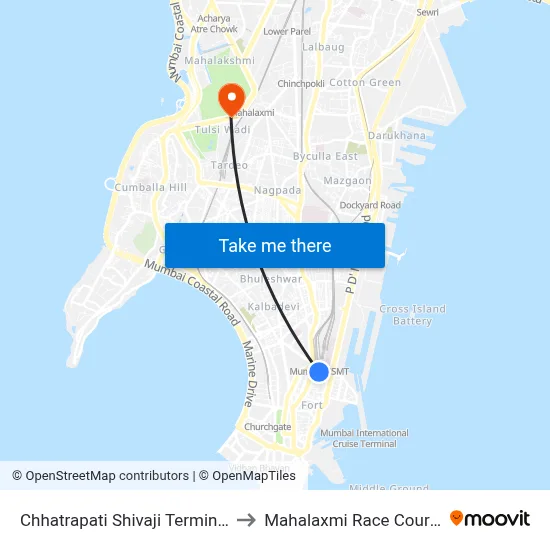 छत्रपति शिवाजी टर्मिनस to महालक्ष्मी रेस कोर्स map