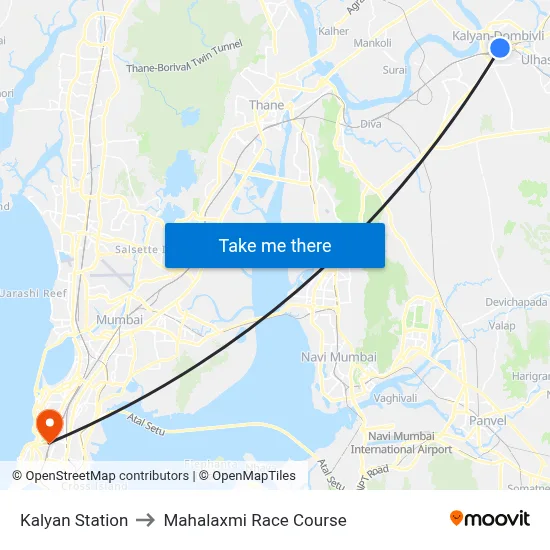 कल्याण स्टेशन to महालक्ष्मी रेस कोर्स map