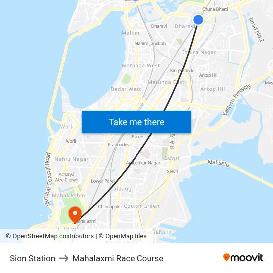 Sion Station to Mahalaxmi Race Course map
