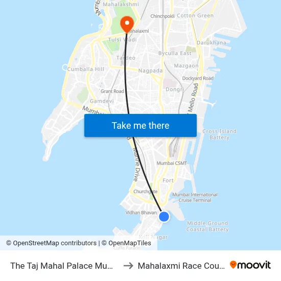 द ताज महल पैलेस मुंबई to महालक्ष्मी रेस कोर्स map