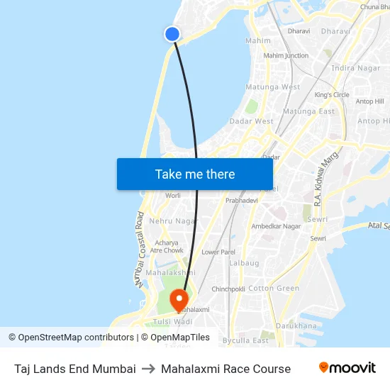 ताज लैंड्स एंड मुंबई to महालक्ष्मी रेस कोर्स map