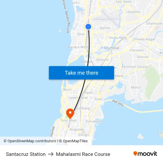सांताक्रूज स्टेशन to महालक्ष्मी रेस कोर्स map