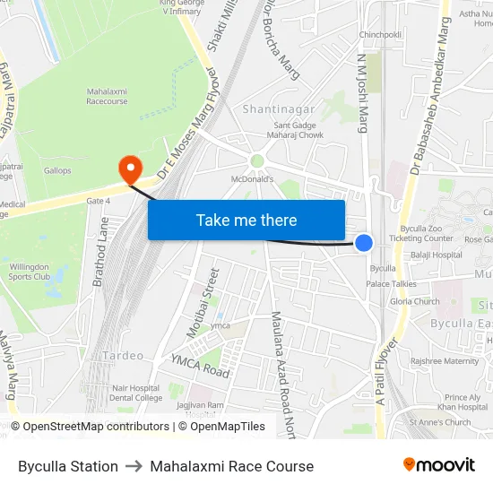 Byculla Station to Mahalaxmi Race Course map