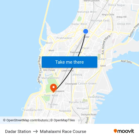 Dadar Station to Mahalaxmi Race Course map