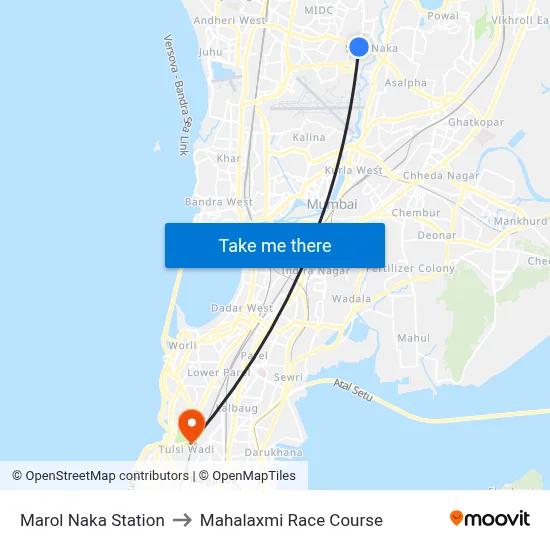 Marol Naka Station to Mahalaxmi Race Course map