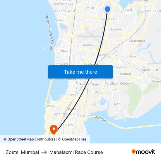 Zostel Mumbai to Mahalaxmi Race Course map