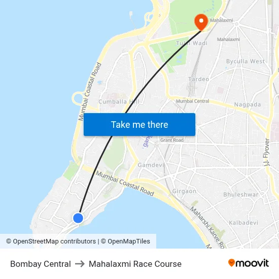 Bombay Central to Mahalaxmi Race Course map