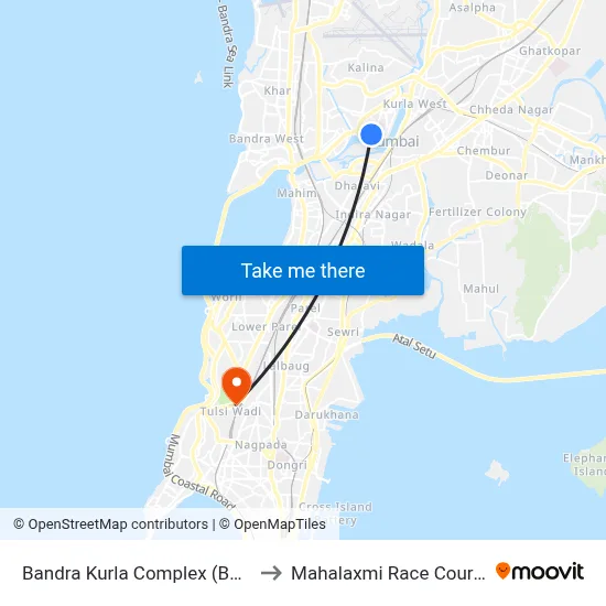 Bandra Kurla Complex (BKC) to Mahalaxmi Race Course map