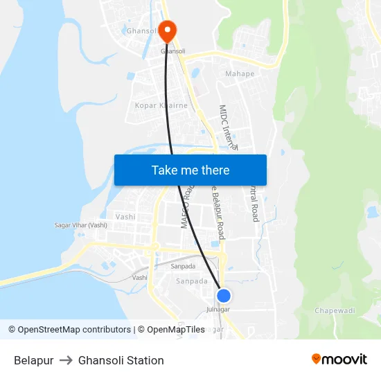 Belapur to Ghansoli Station map