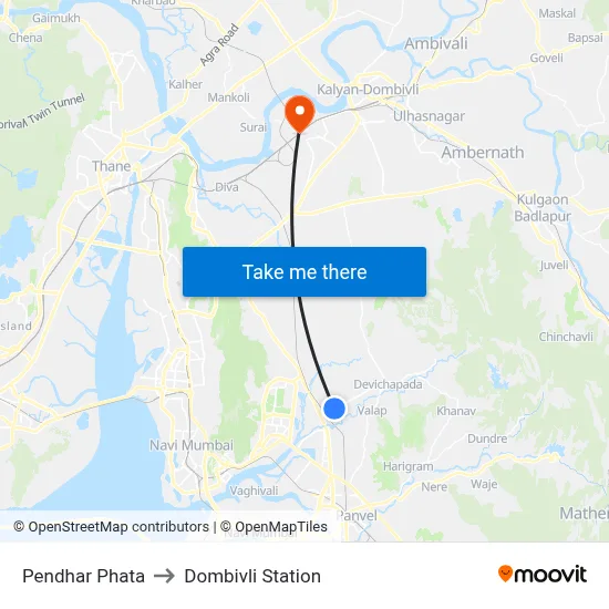 Pendhar Phata to Dombivli Station map