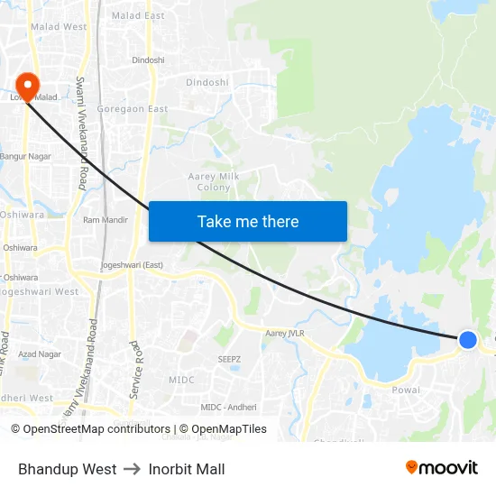 Bhandup West to Inorbit Mall map