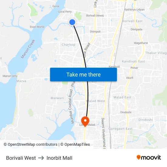 Borivali West to Inorbit Mall map