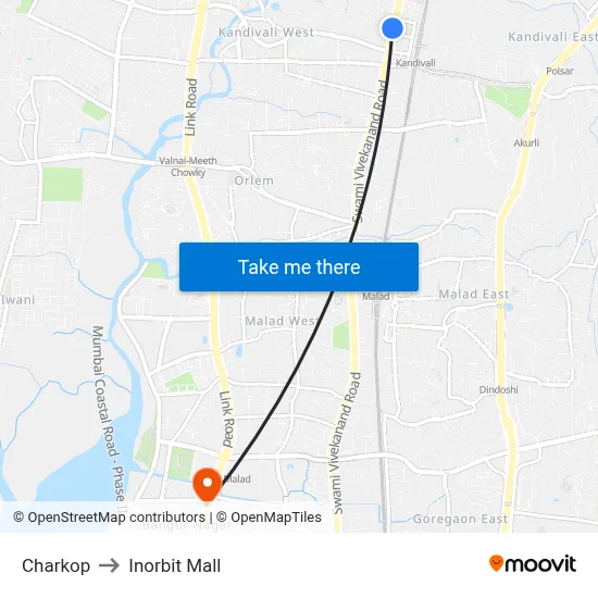 चारकोप to इनऑर्बिट मॉल map