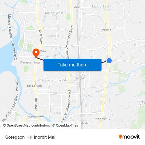 Goregaon to Inorbit Mall map
