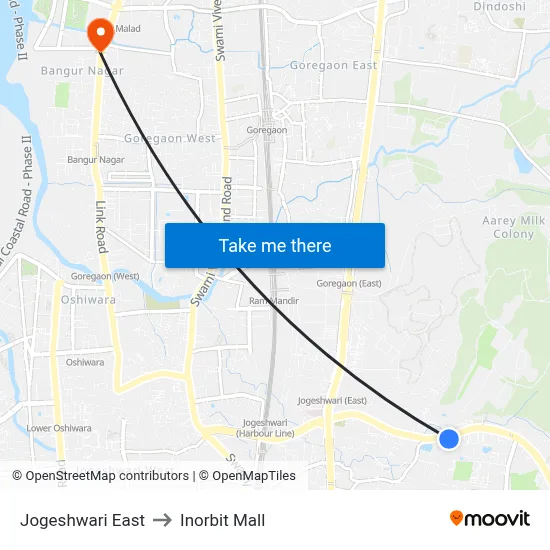 जोगेश्वरी पूर्व to इनऑर्बिट मॉल map