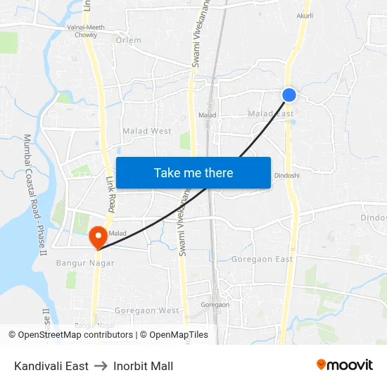 कांदिवली पूर्व to इनऑर्बिट मॉल map