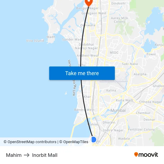 Mahim to Inorbit Mall map