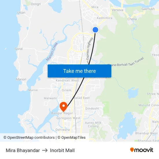 Mira Bhayandar to Inorbit Mall map