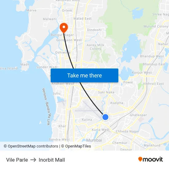 Vile Parle to Inorbit Mall map