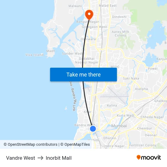 Vandre West to Inorbit Mall map