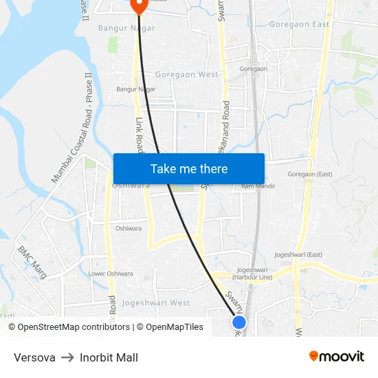 वर्सोवा to इनऑर्बिट मॉल map