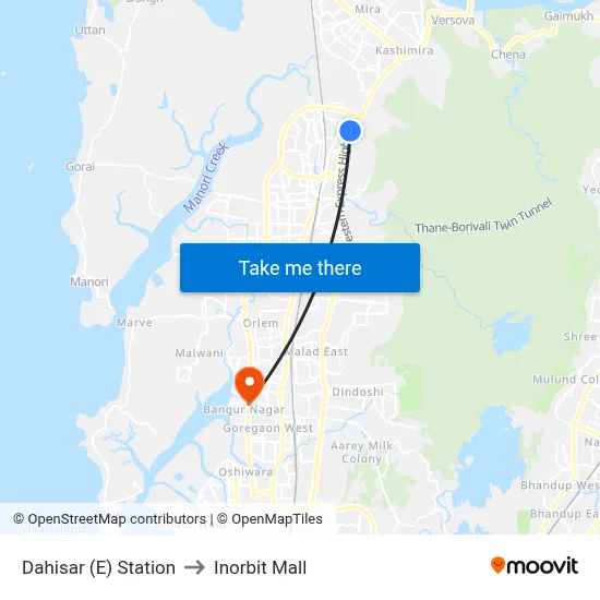 Dahisar (E) Station to Inorbit Mall map