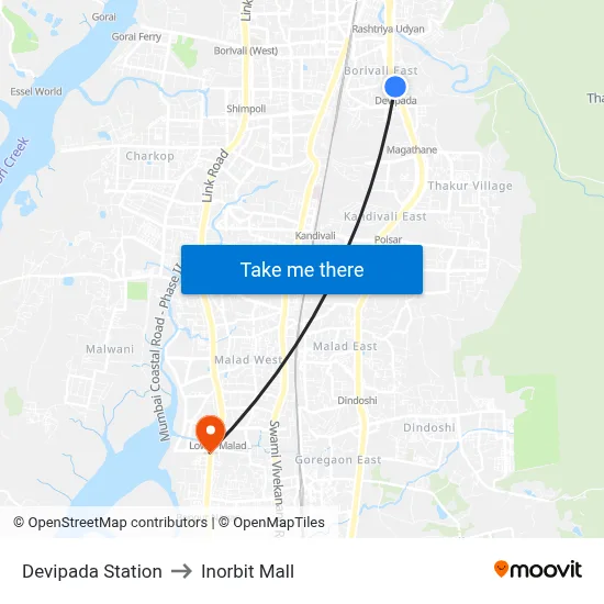 देवीपाड़ा स्टेशन to इनऑर्बिट मॉल map