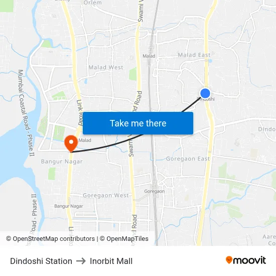 Dindoshi Station to Inorbit Mall map