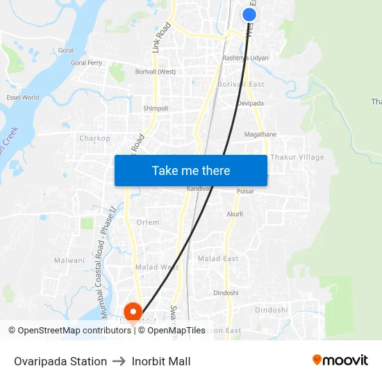 ओवरीपाडा स्टेशन to इनऑर्बिट मॉल map