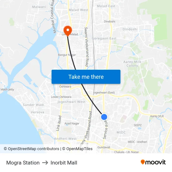 Mogra Station to Inorbit Mall map
