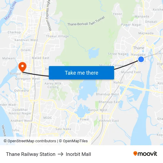 Thane Railway Station to Inorbit Mall map