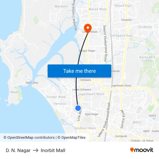 डी. एन. नगर to इनऑर्बिट मॉल map