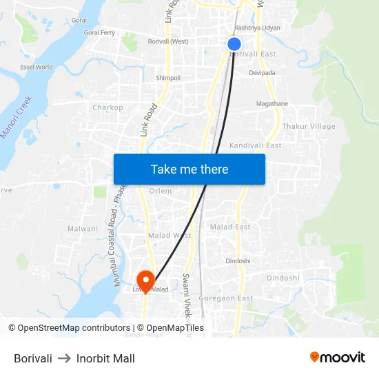बोरीवली to इनऑर्बिट मॉल map
