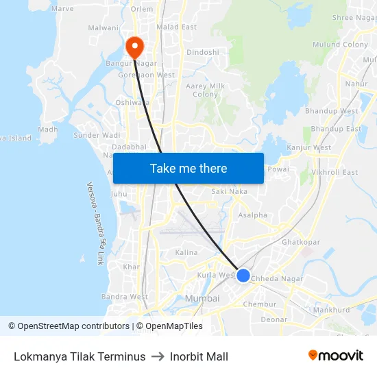Lokmanya Tilak Terminus to Inorbit Mall map