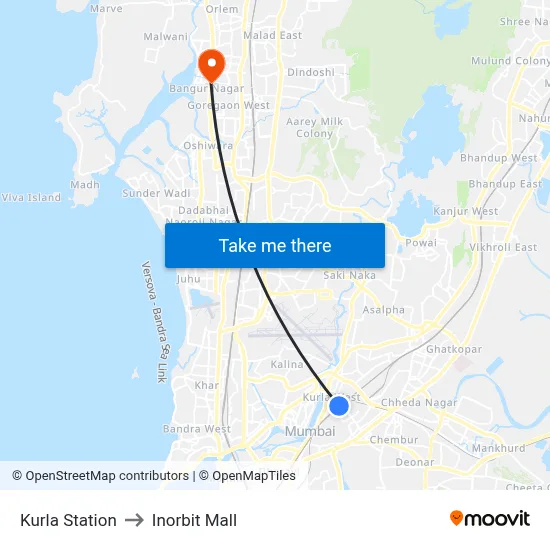 कुर्ला स्टेशन to इनऑर्बिट मॉल map