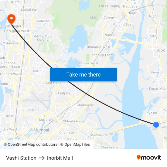 Vashi Station to Inorbit Mall map