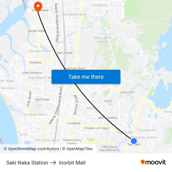 साकी नाका स्टेशन to इनऑर्बिट मॉल map