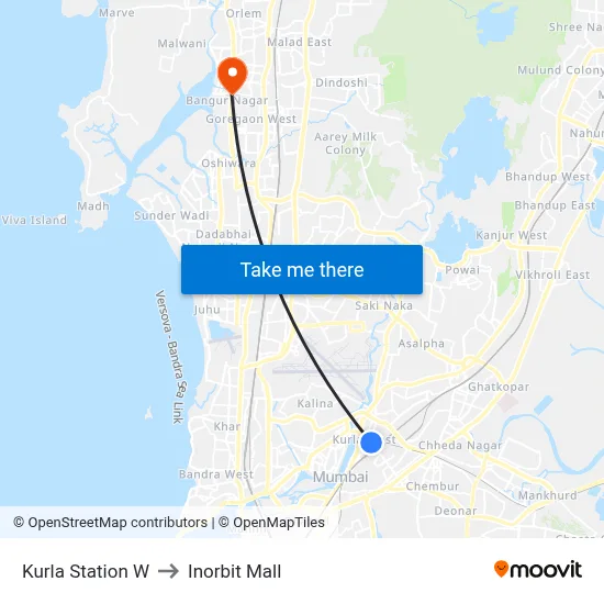 Kurla Station W to Inorbit Mall map