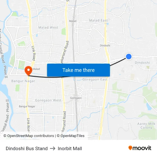 दिंडोशी बस स्टैंड to इनऑर्बिट मॉल map