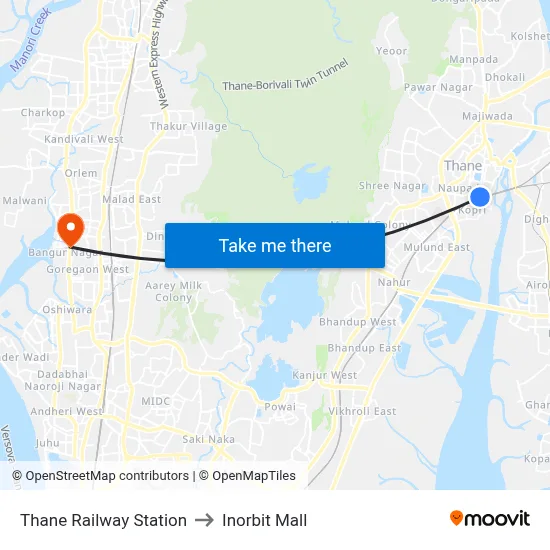 Thane Railway Station to Inorbit Mall map